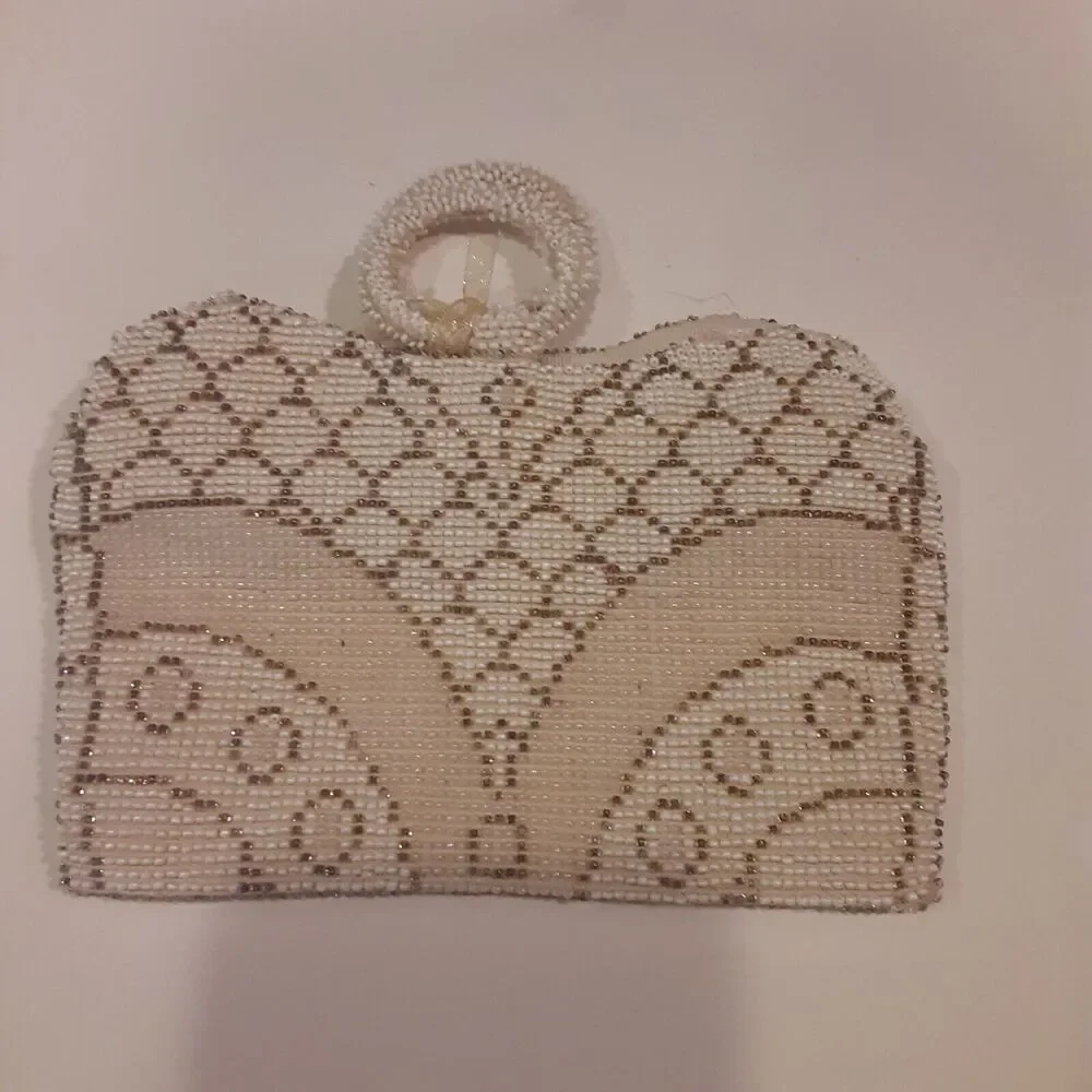 Vintage Czechoslovakia Beaded Mini Purse w/ Finger Rings